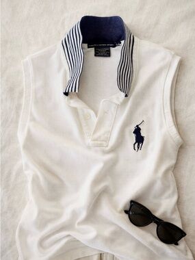 Ralph Lauren Polo Sleeveless Big Pony Stripe Collar Women’s size L